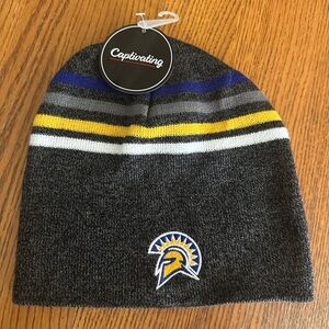 Gray Striped Beanie with Embroidered San Jose State University Spartans Logo